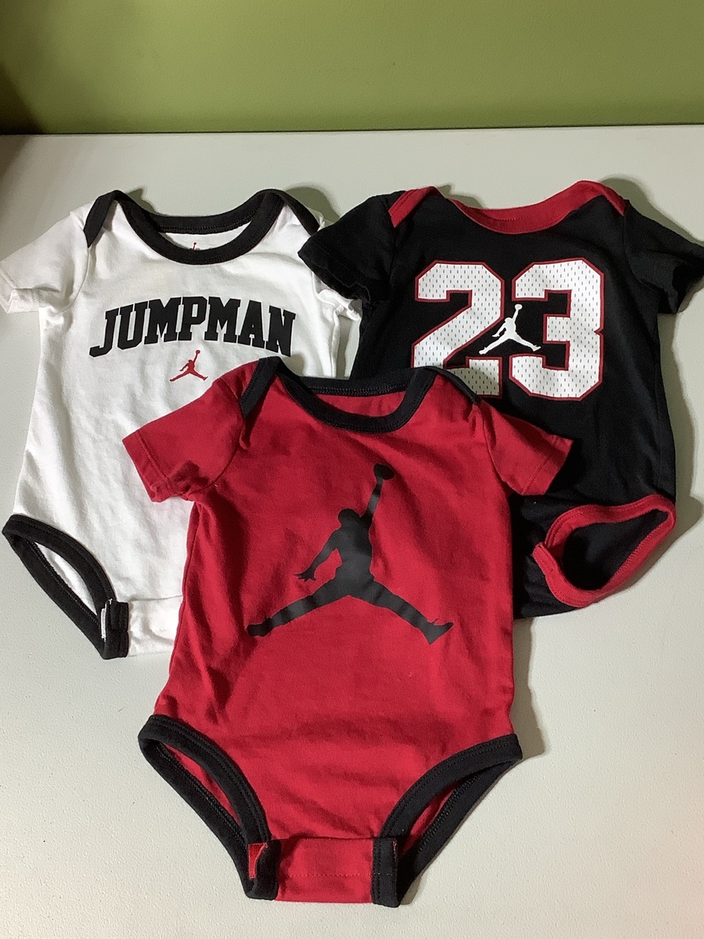 Jordan 3 pc onesie set, size 6 months